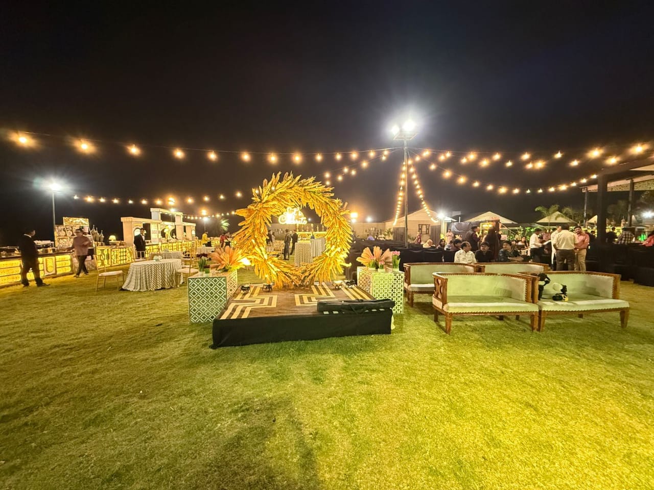 Night celebration setup on lawn